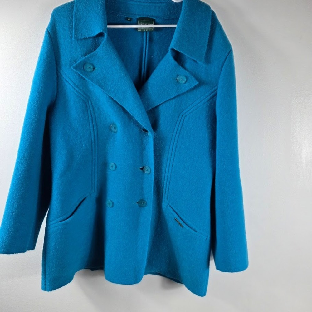 Geiger Double Breasted Wool Thigh‎ Length  Coat Size 40 Blue Austria